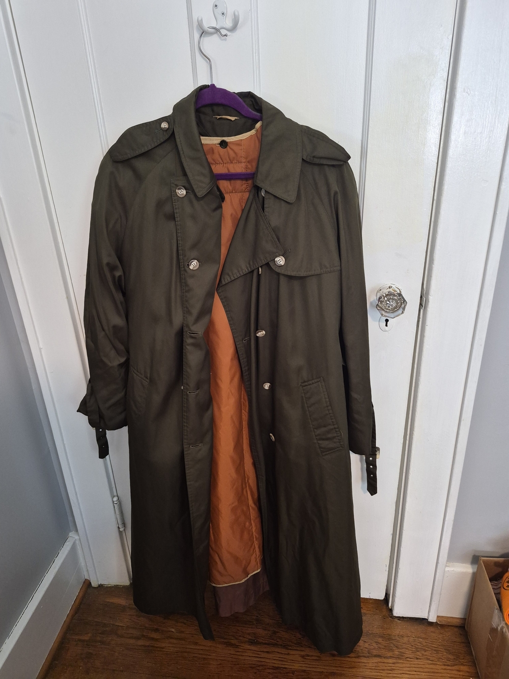 Women's Olive Green Trench Coat with Orange Lining